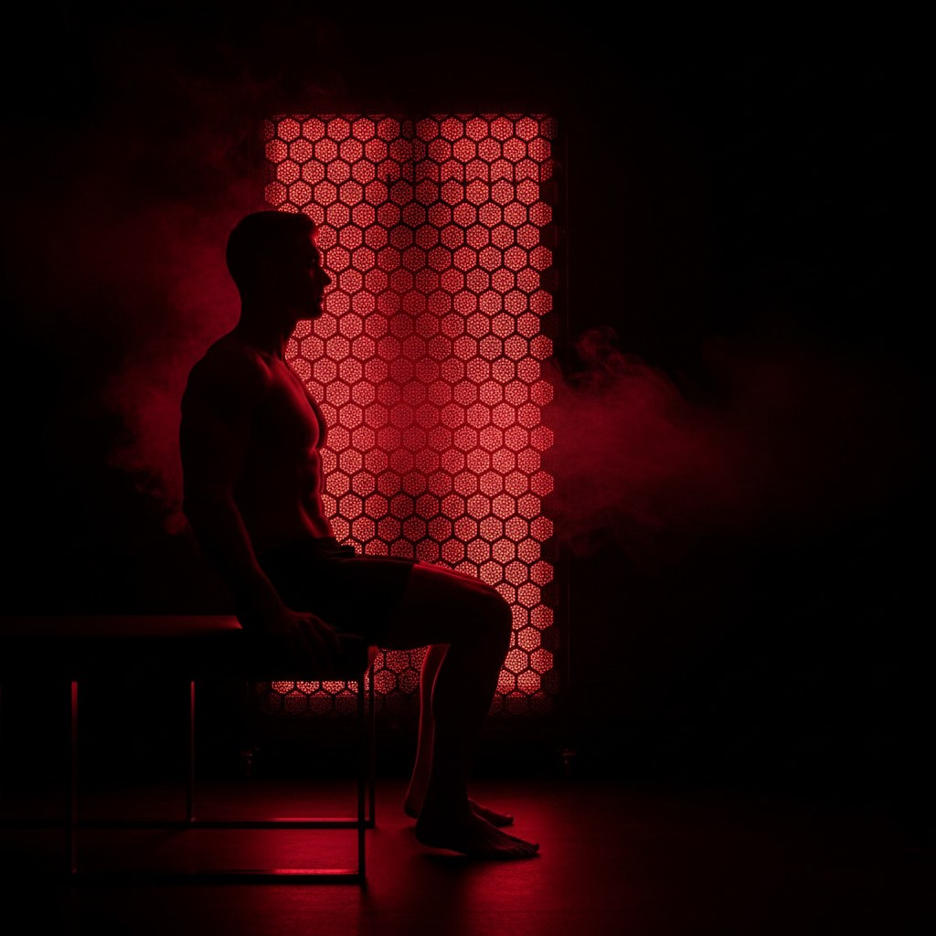 Red light therapy running while EMS session is active at Legendary Recovery